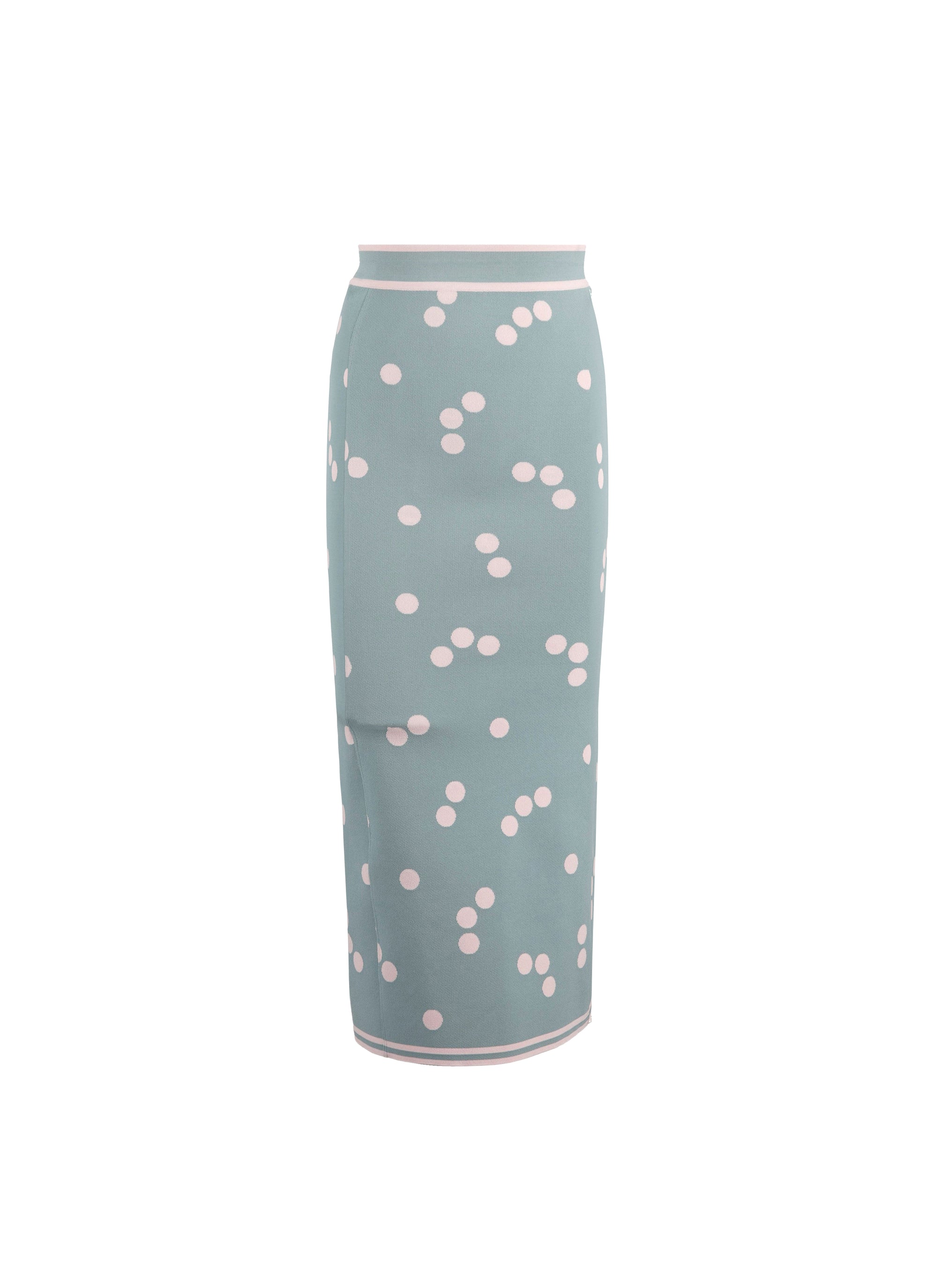 Lightweight long skirt with knitted polka dots - Blue & Pink