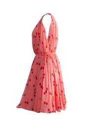 Silk patterned flowing summer dress - Pink