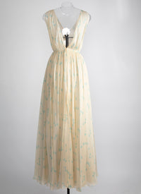 Sleeveless chiffon dress with silk polka dots - Ivory & Blue