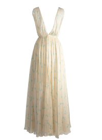 Robe sans manches Mousseline à pois en soie - Ivoire & Bleu