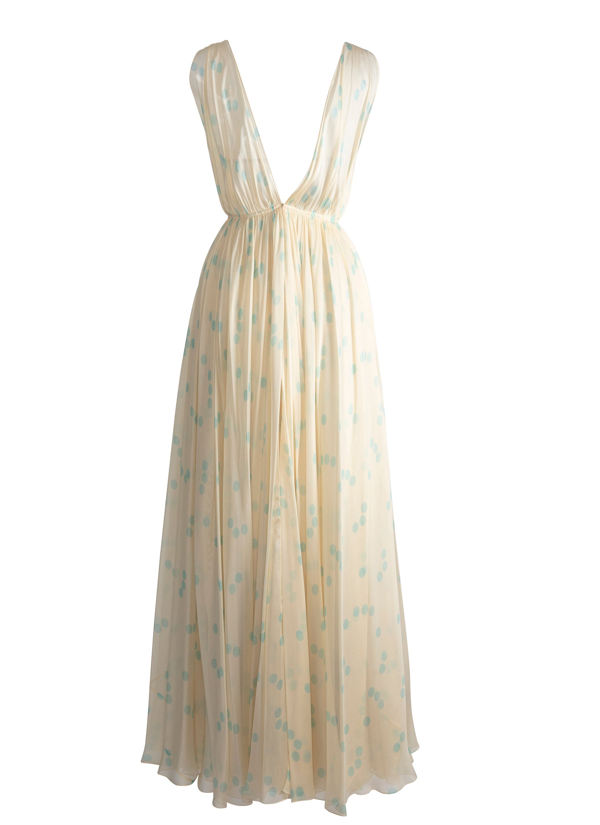 Robe sans manches Mousseline à pois en soie - Ivoire & Bleu