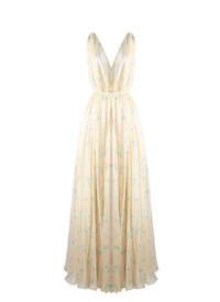 Mousseline sleeveless dress with silk polka dots - Ivory & Blue