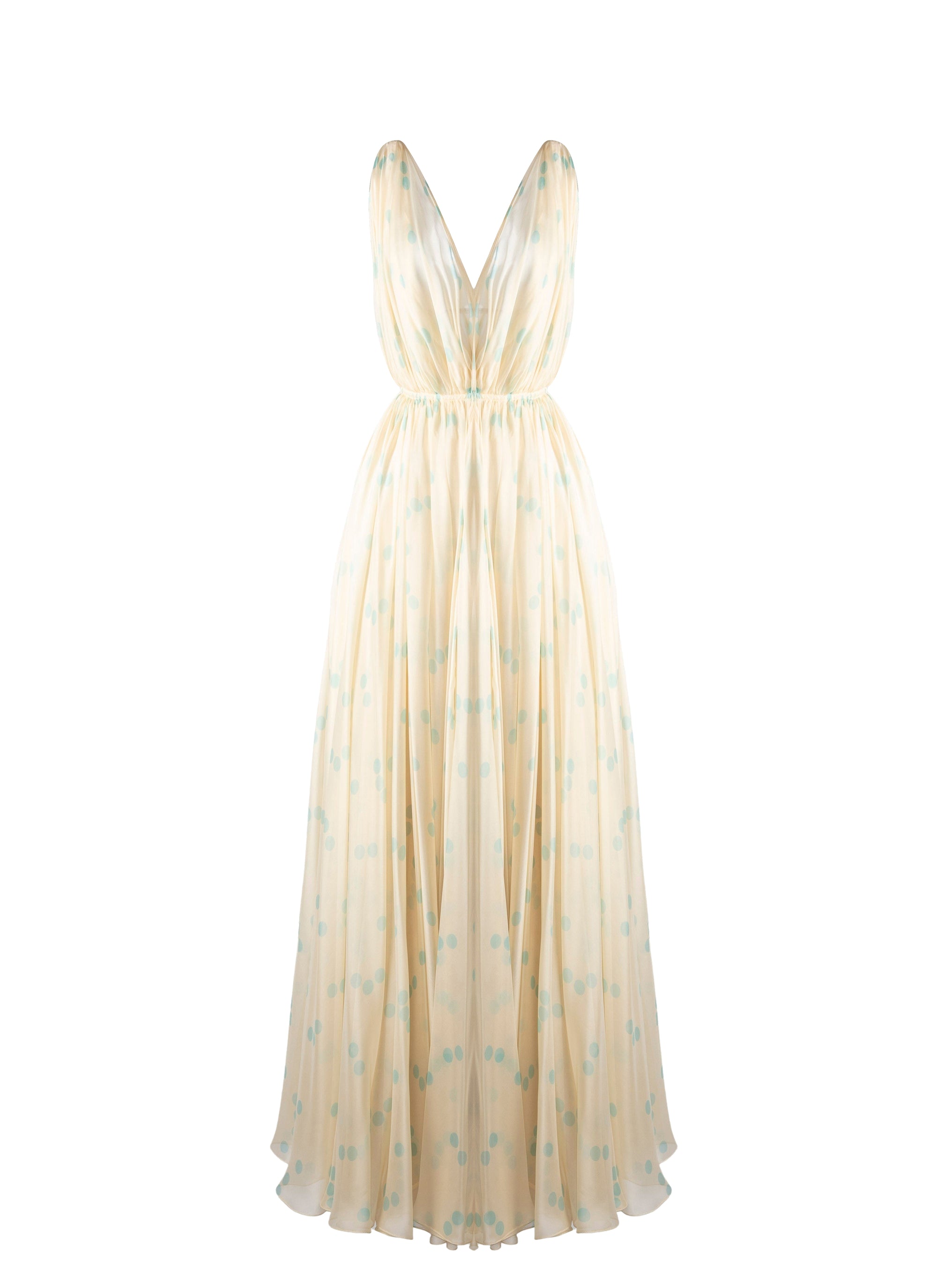 Mousseline sleeveless dress with silk polka dots - Ivory & Blue