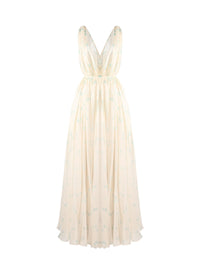 Robe sans manches Mousseline à pois en soie - Ivoire & Bleu