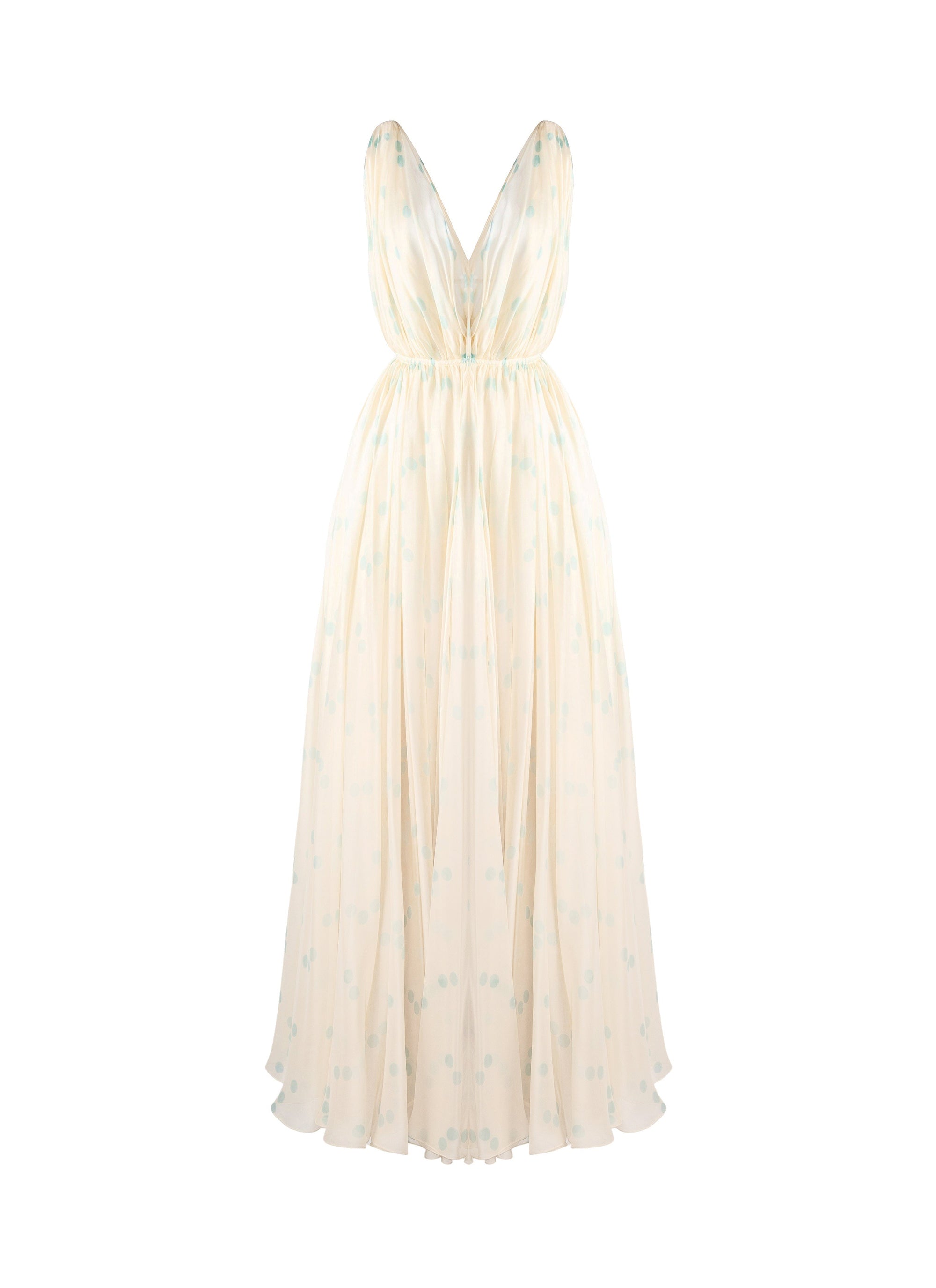Robe sans manches Mousseline à pois en soie - Ivoire & Bleu