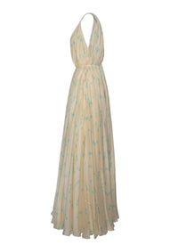 Robe sans manches Mousseline à pois en soie - Ivoire & Bleu