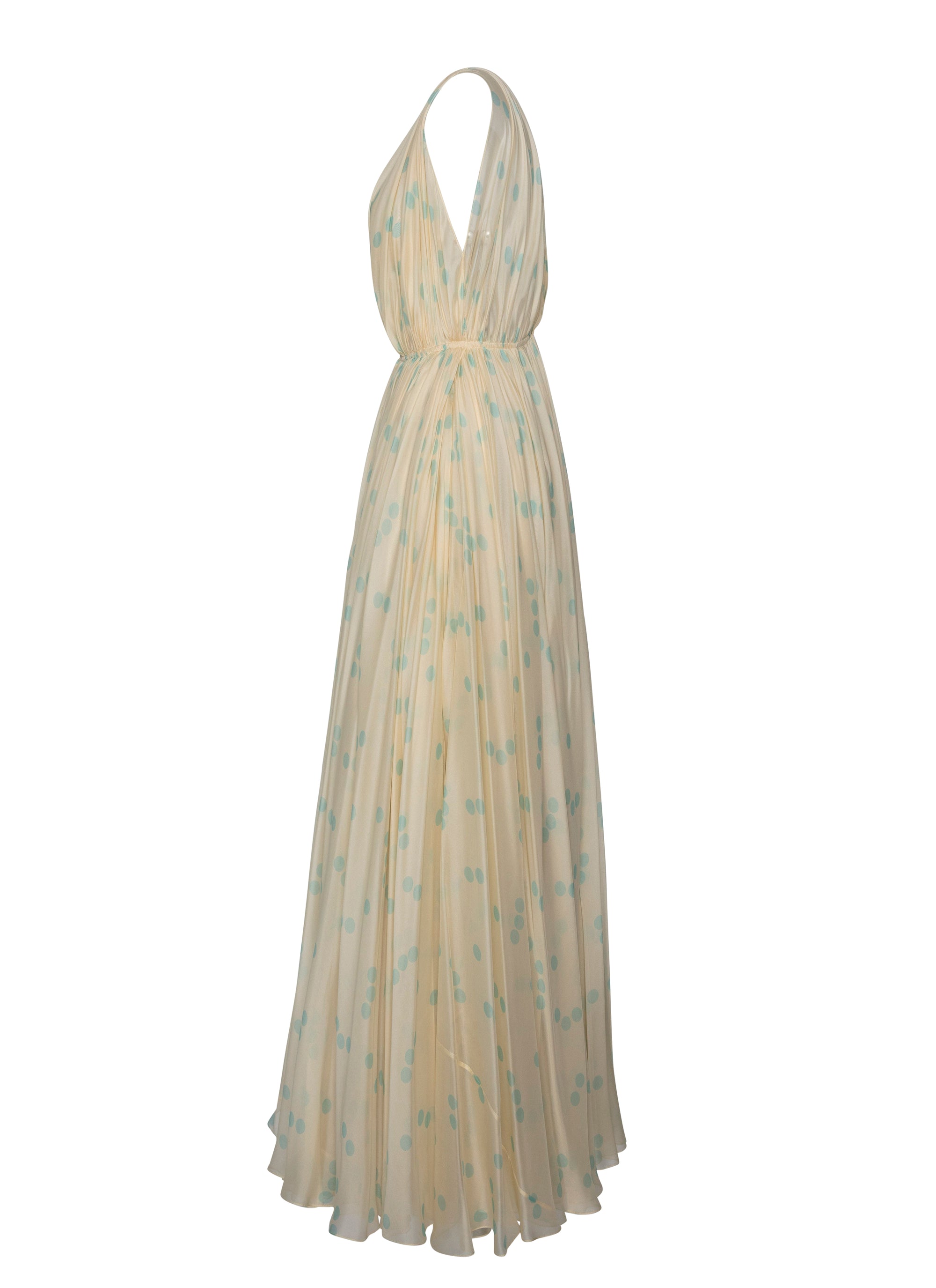 Robe sans manches Mousseline à pois en soie - Ivoire & Bleu