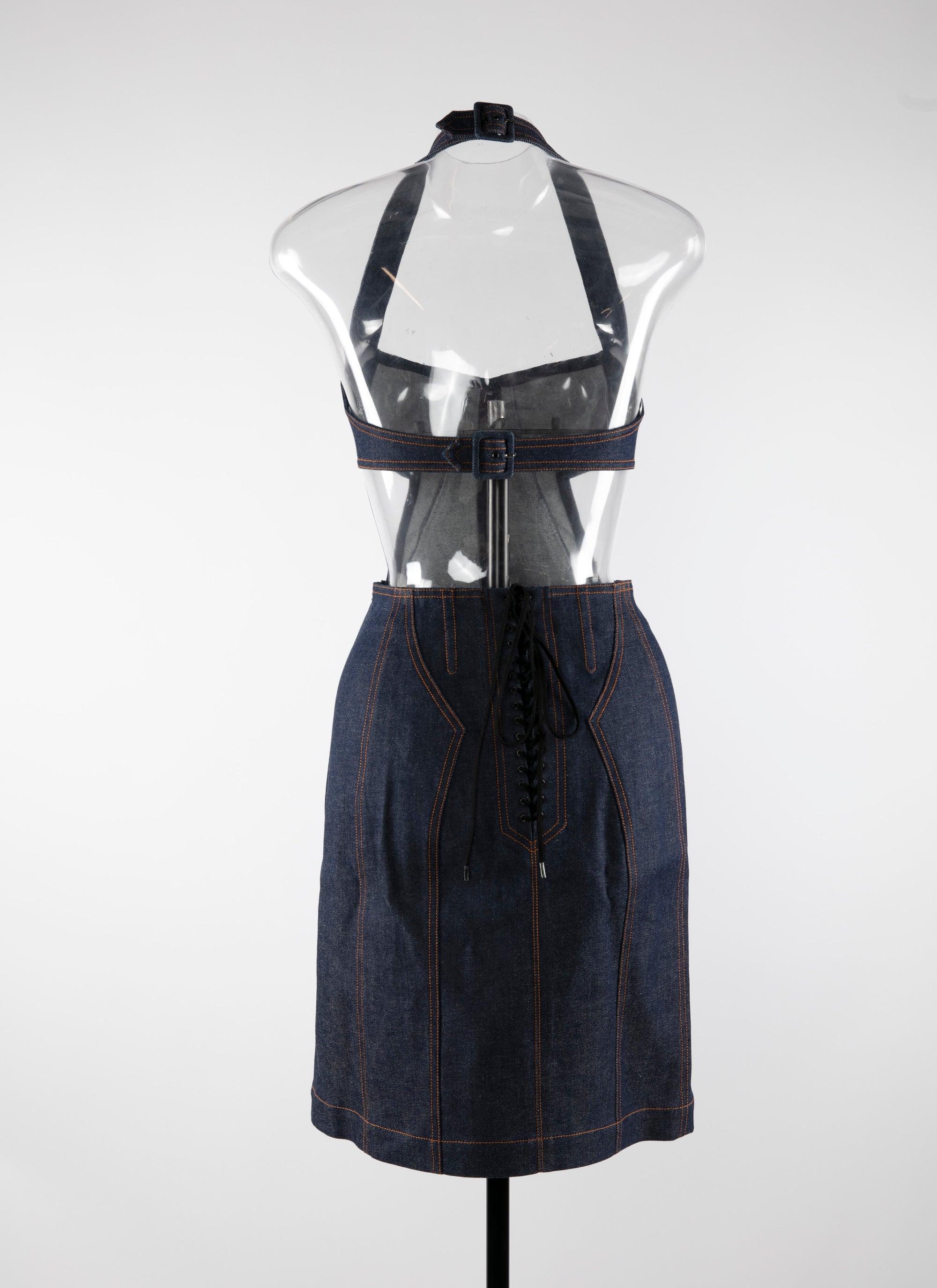 Sleeveless dress with back lacing - Dark Navy