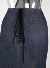 Sleeveless dress with back lacing - Dark Navy