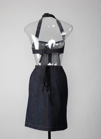 Sleeveless dress with back lacing - Dark Navy