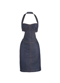 Sleeveless dress with back lacing - Dark Navy