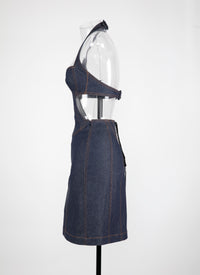 Sleeveless dress with back lacing - Dark Navy