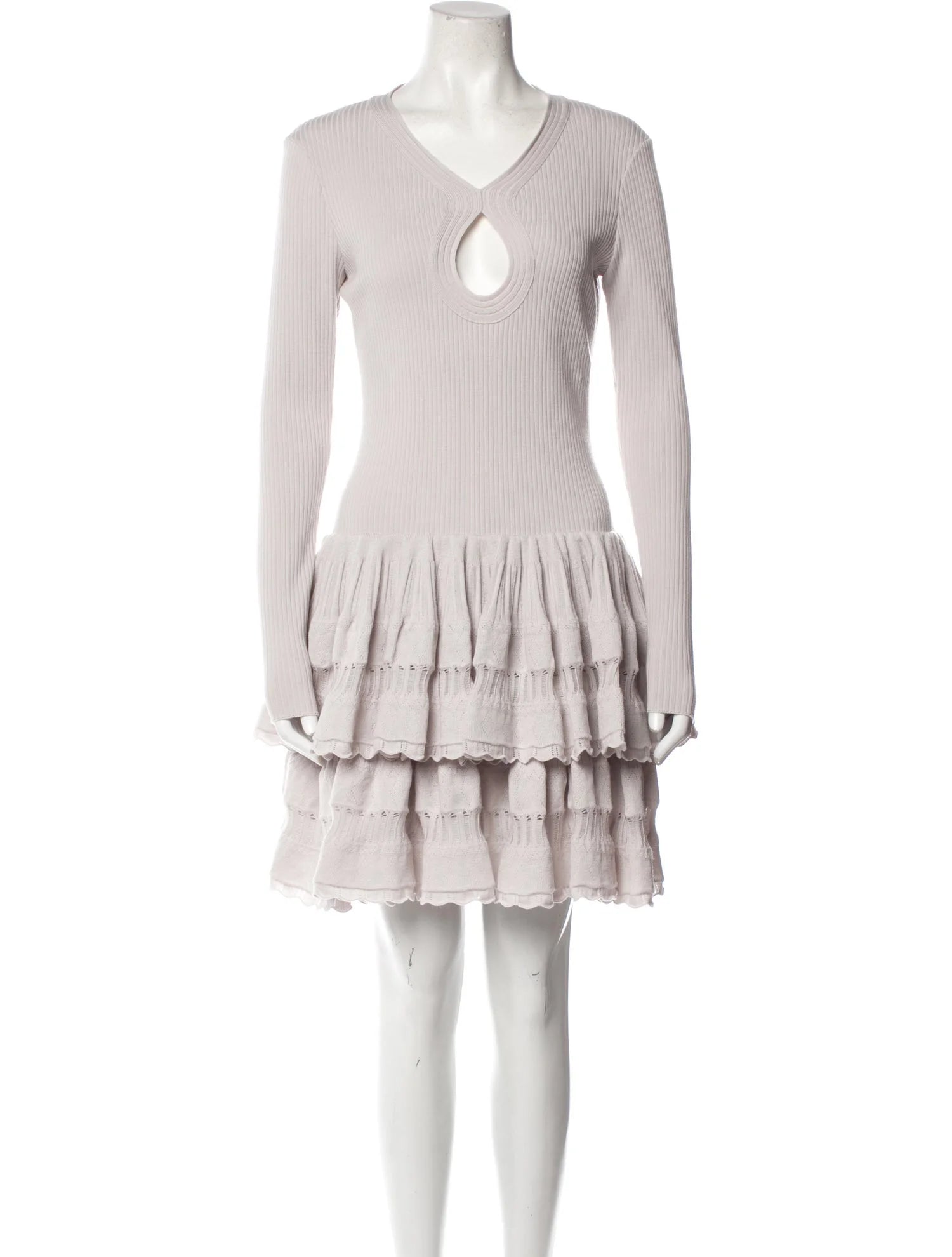Flounced wool dress - Light grey
