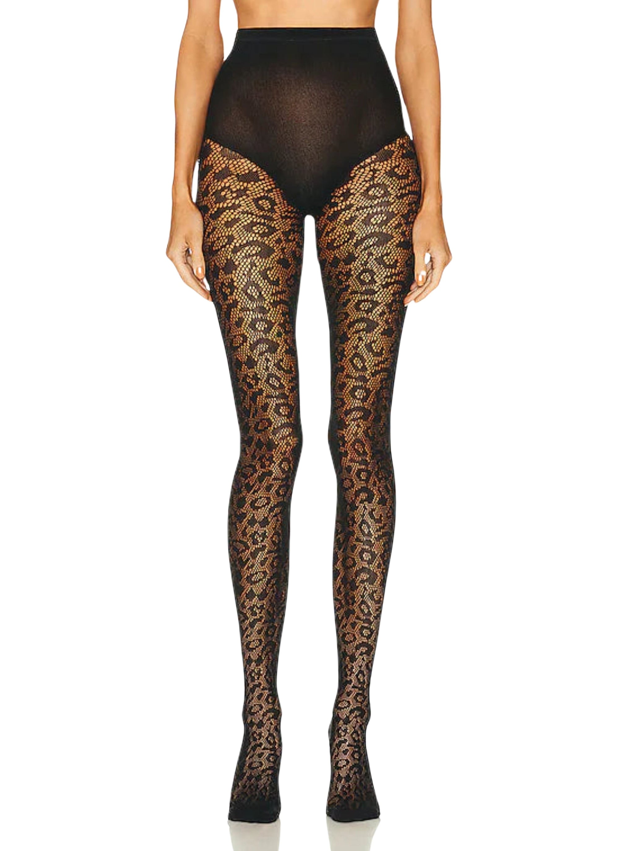 Leopard print tights - Black Alaïa