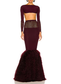 Long skirt with openwork waist - Aubergine