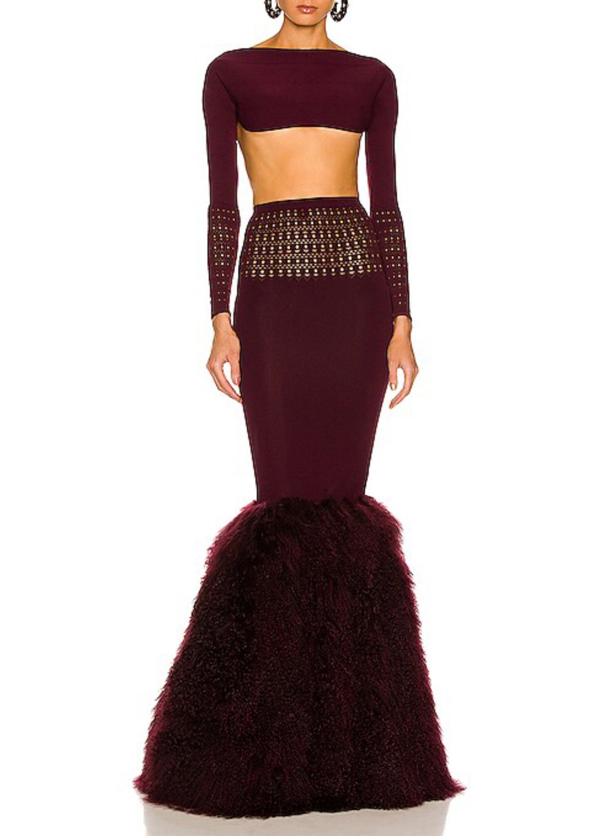 Long skirt with openwork waist - Aubergine