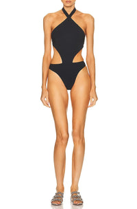 One-piece trikini swimming costume - White