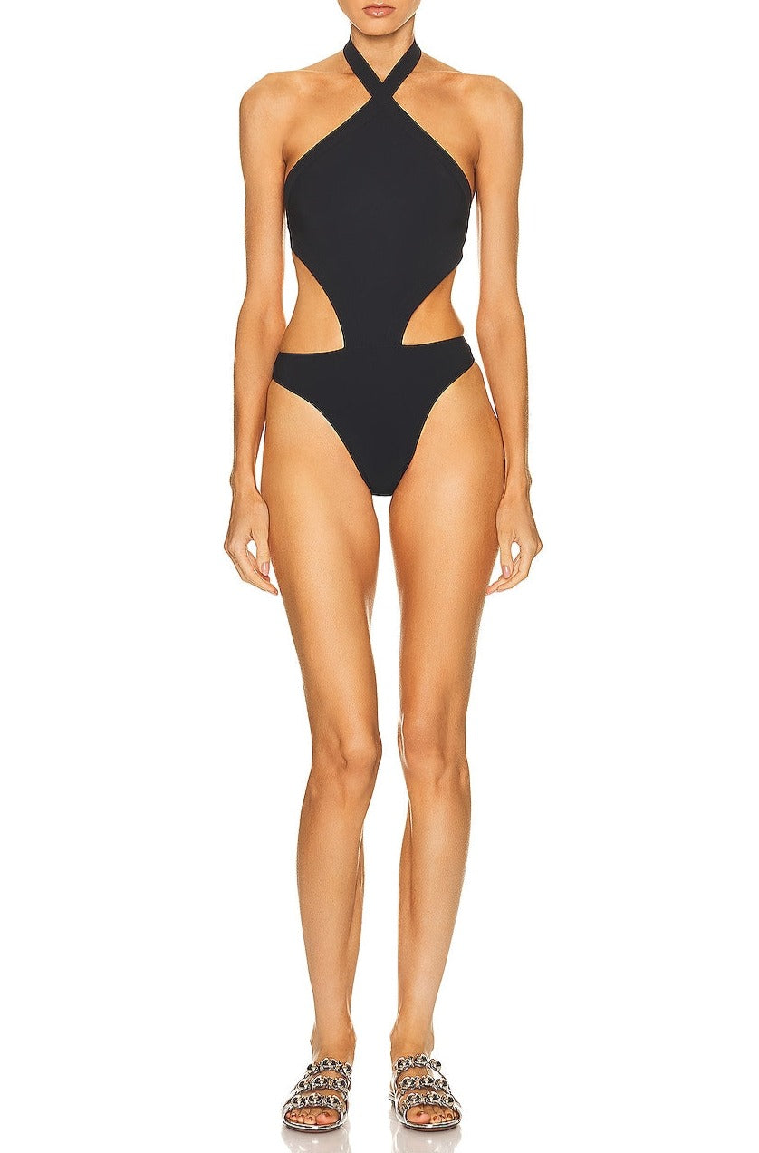 One-piece trikini swimming costume - Black Alaïa