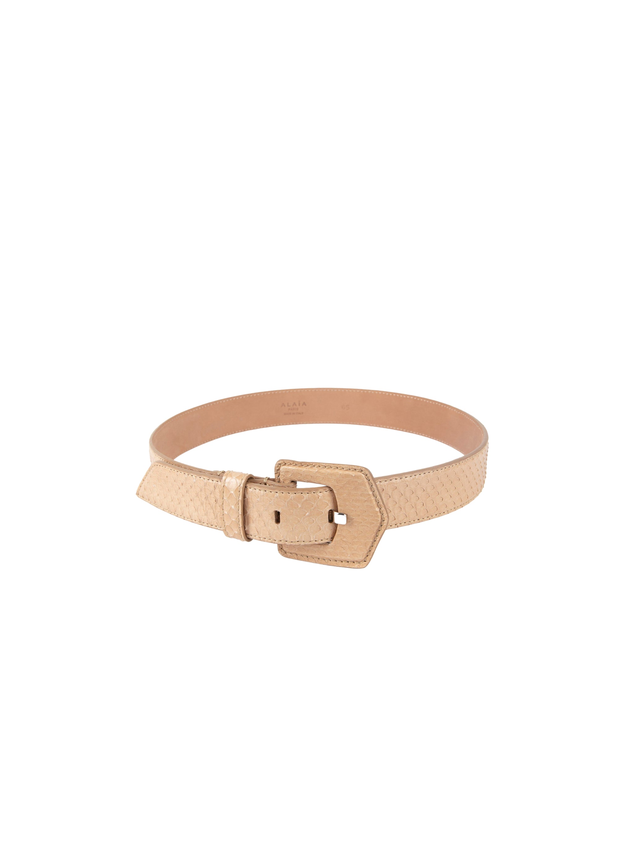 Ceinture plate Elaphe en cuir - Sable