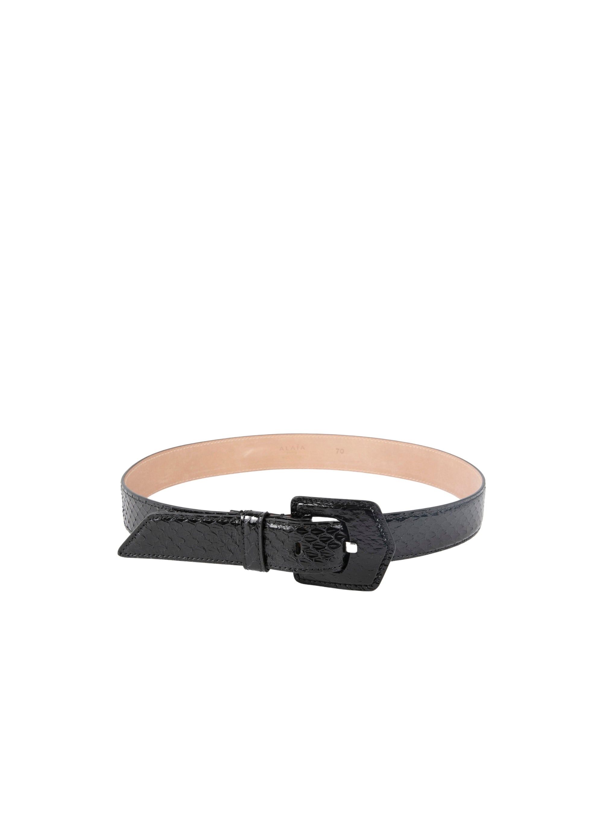 Elaphe flat leather belt - Black intense