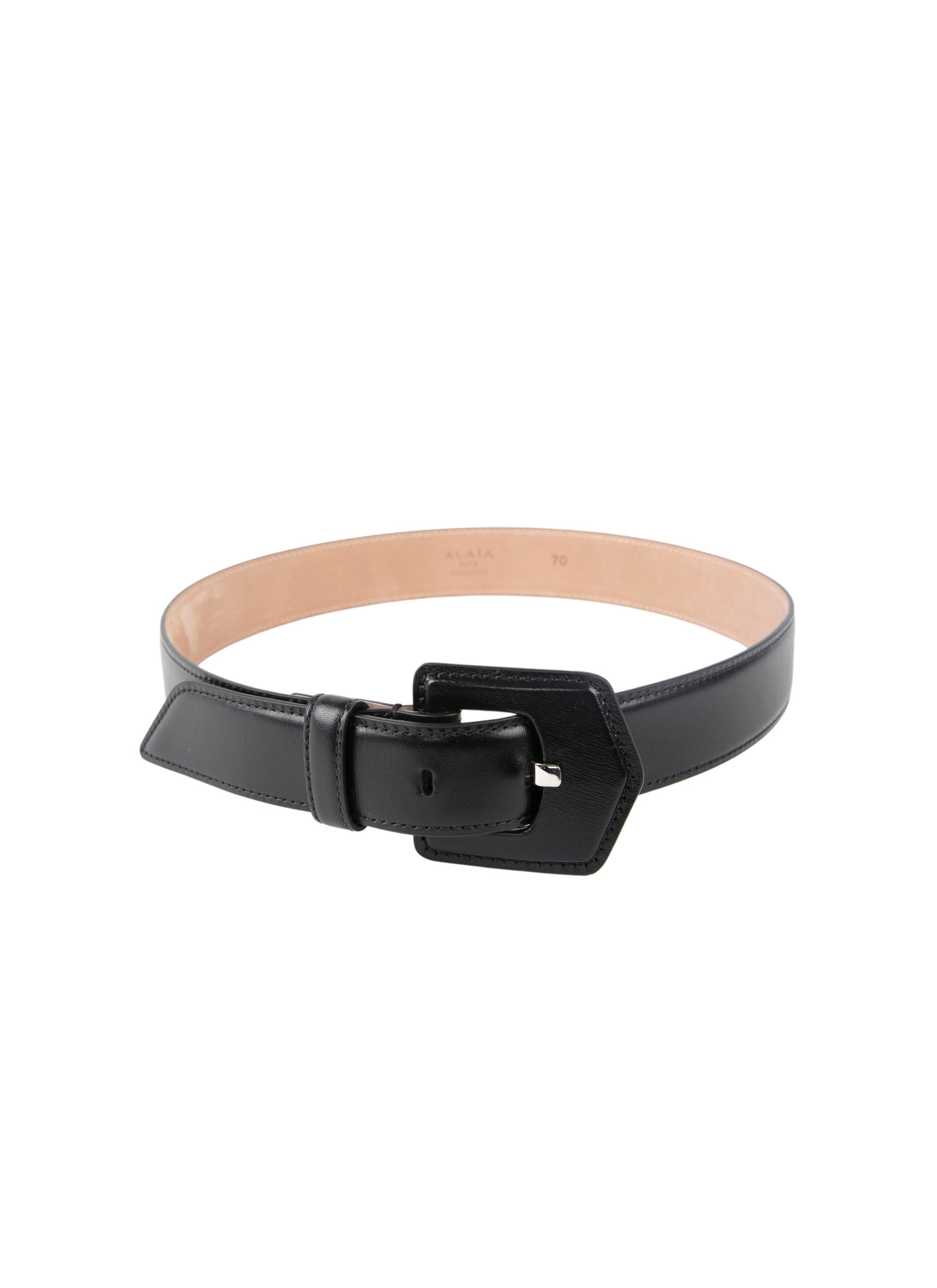 Openwork belt in leather - Black intense