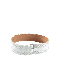 Rounded corset belt in leather - Optic White