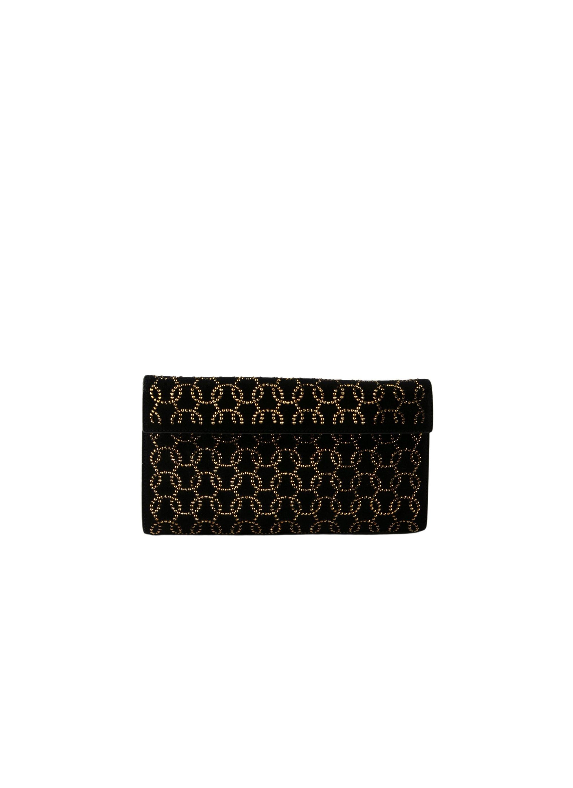 Studded motif clutch bag in leather - Black & Gold