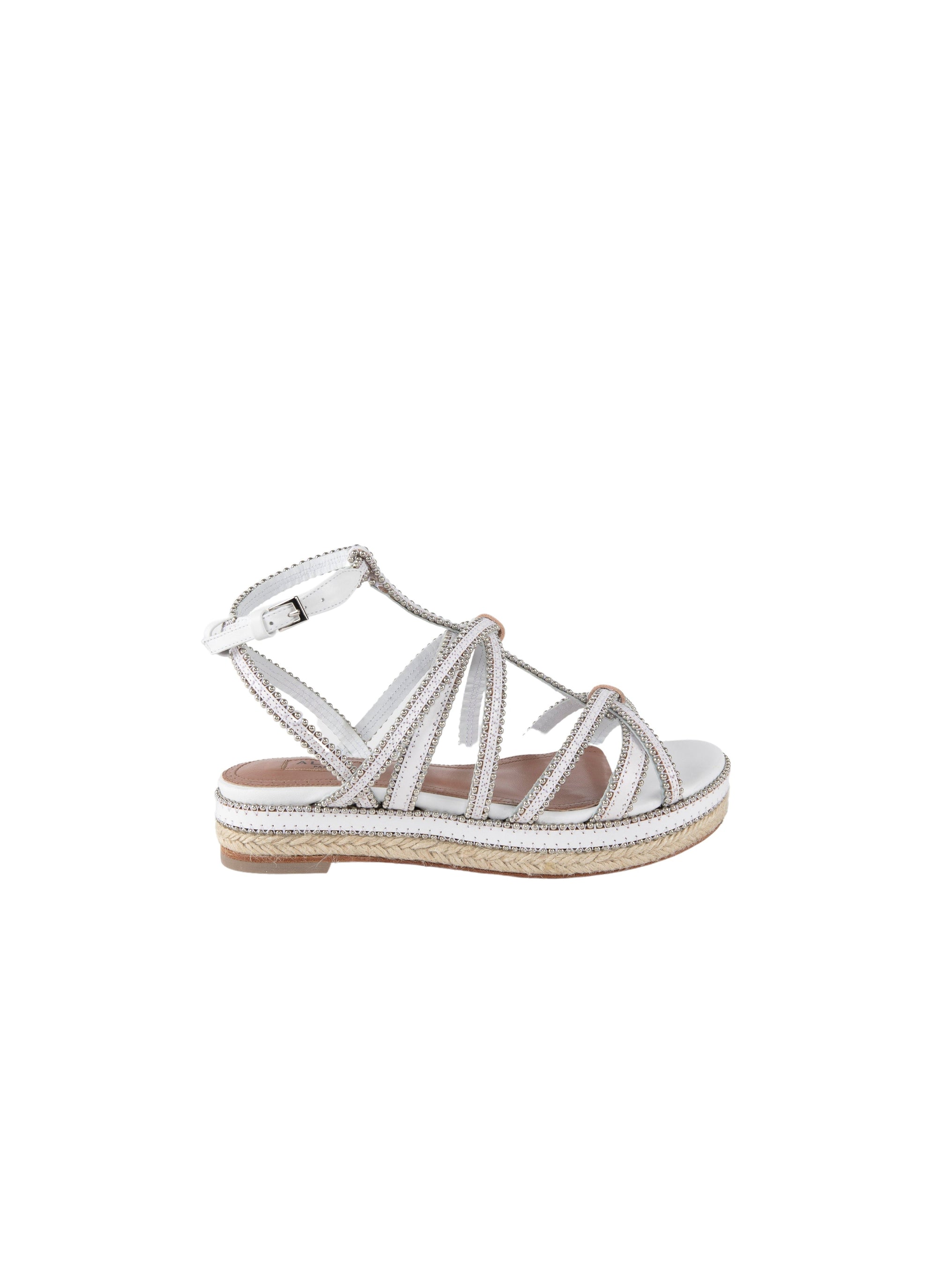 Strappy sandals with studs in leather - White