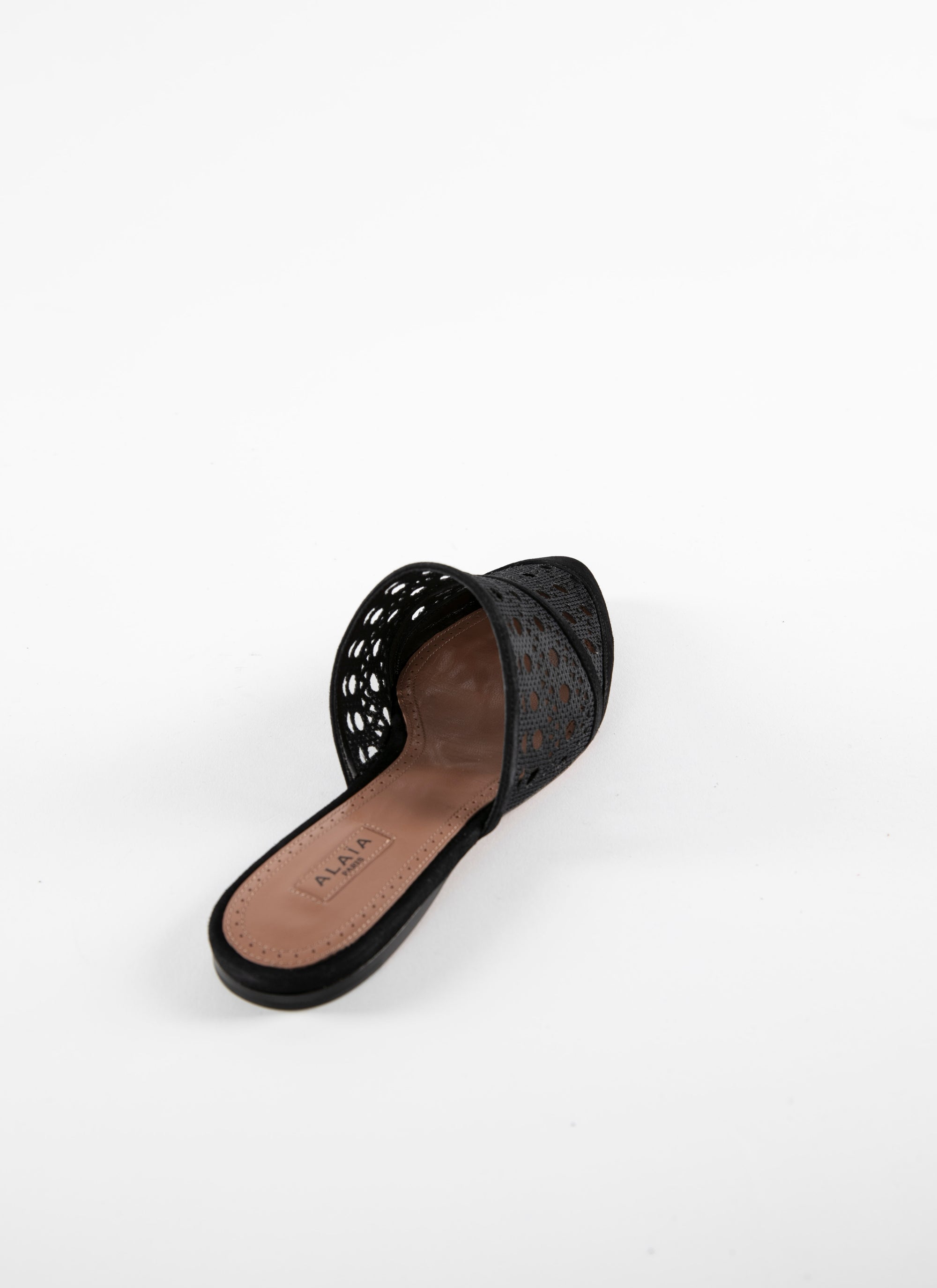 Flat pointed-toe mules in leather - Black & Black