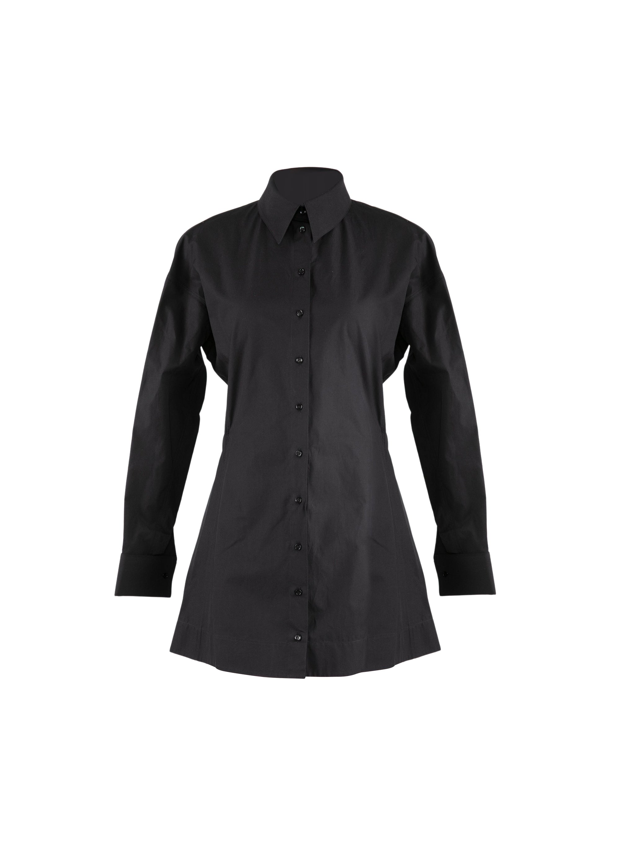 Fitted and pleated shirt in Japanese poplin - Black intense