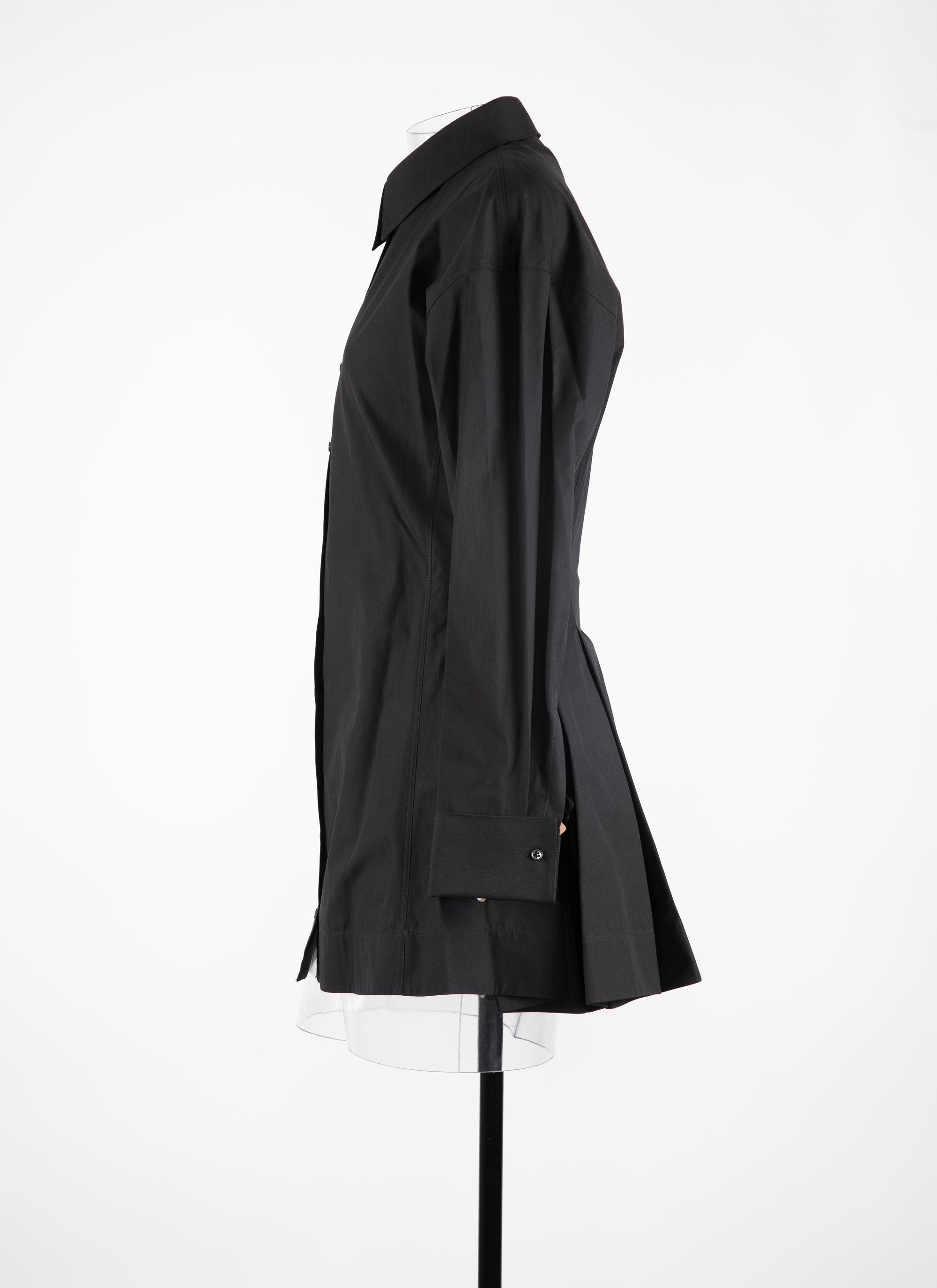Fitted and pleated shirt in Japanese poplin - Black intense