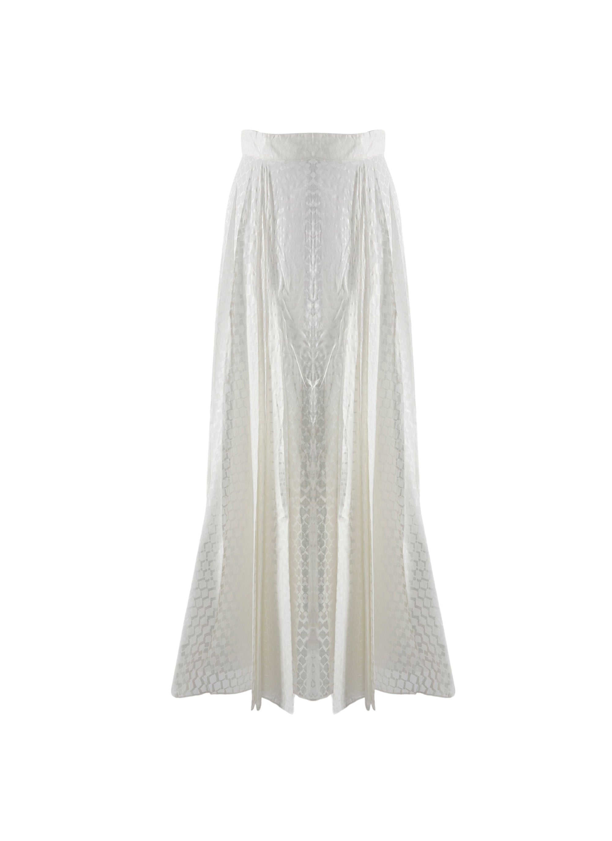 Patterned long flared skirt - White