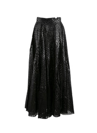 Patterned long flared skirt - Black intense