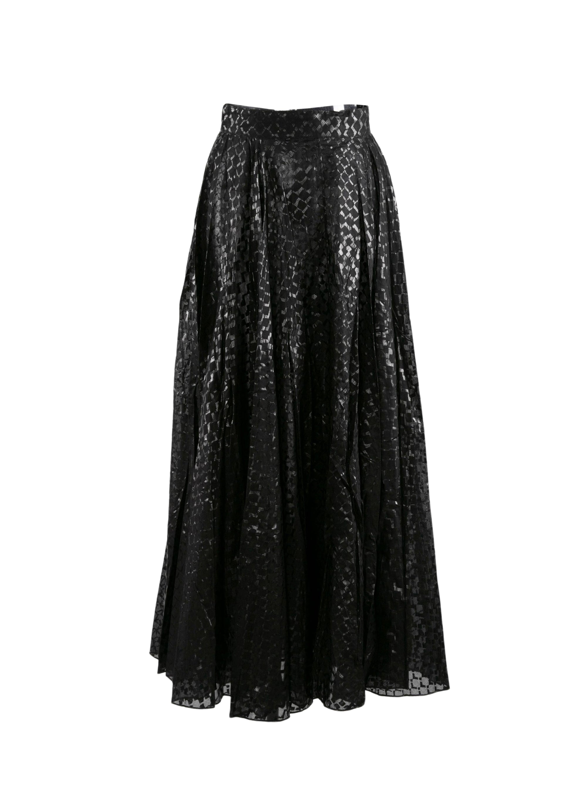 Patterned long flared skirt - Black intense