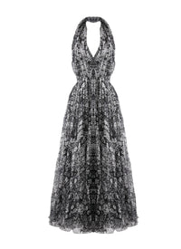 Sleeveless flowing dress with silk crossover back - Multicolour