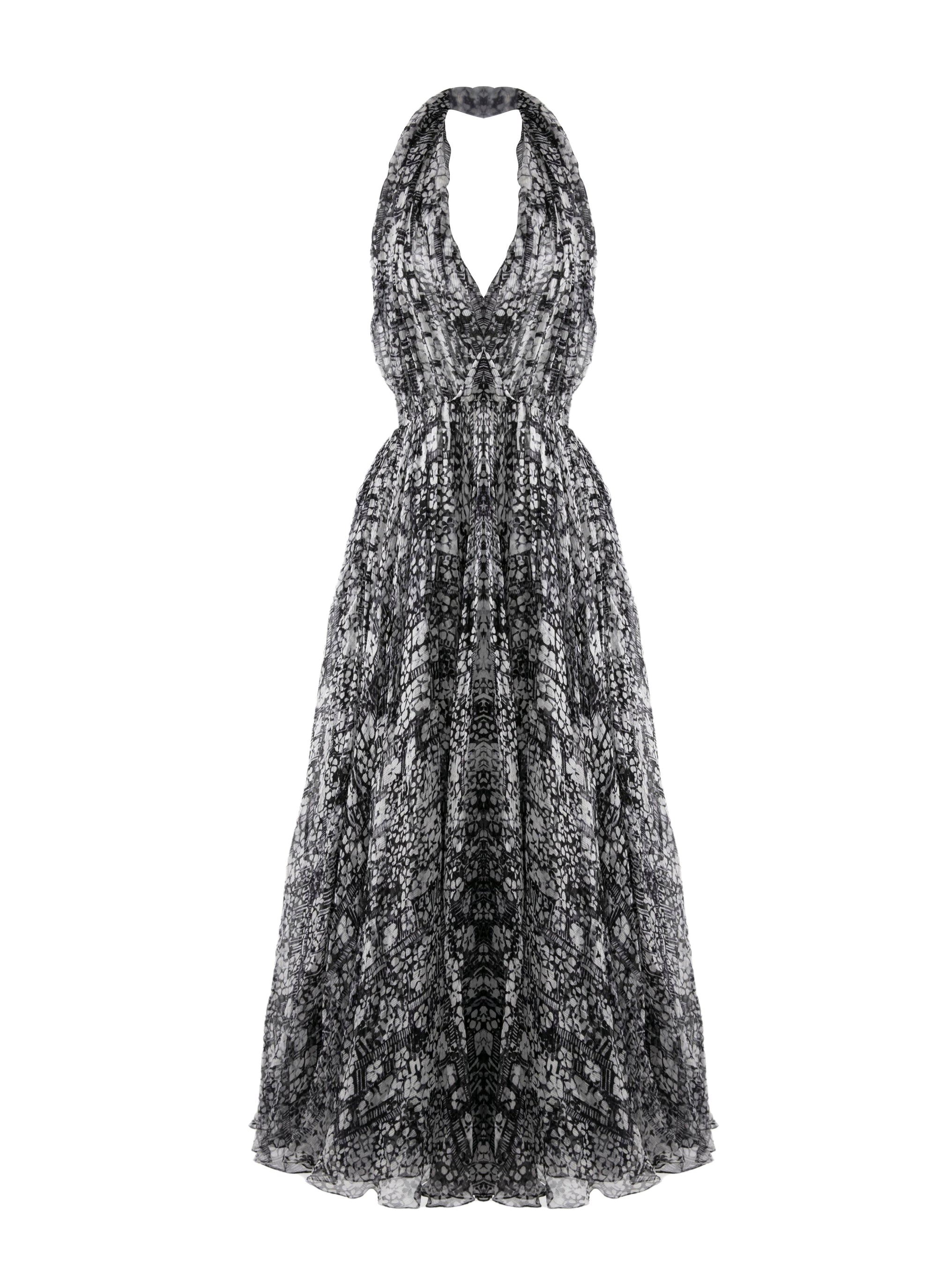 Sleeveless flowing dress with silk crossover back - Multicolour