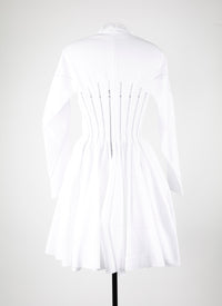 Long-sleeved dress with perforated knitted details - White