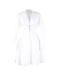 Long-sleeved dress with perforated knitted details - White