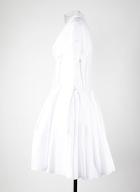 Long-sleeved dress with perforated knitted details - White