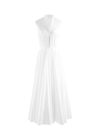 Robe longue plissée et col montant - Blanc