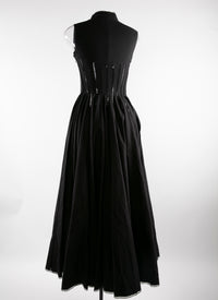 Pleated maxi dress with stand-up collar - Black intense