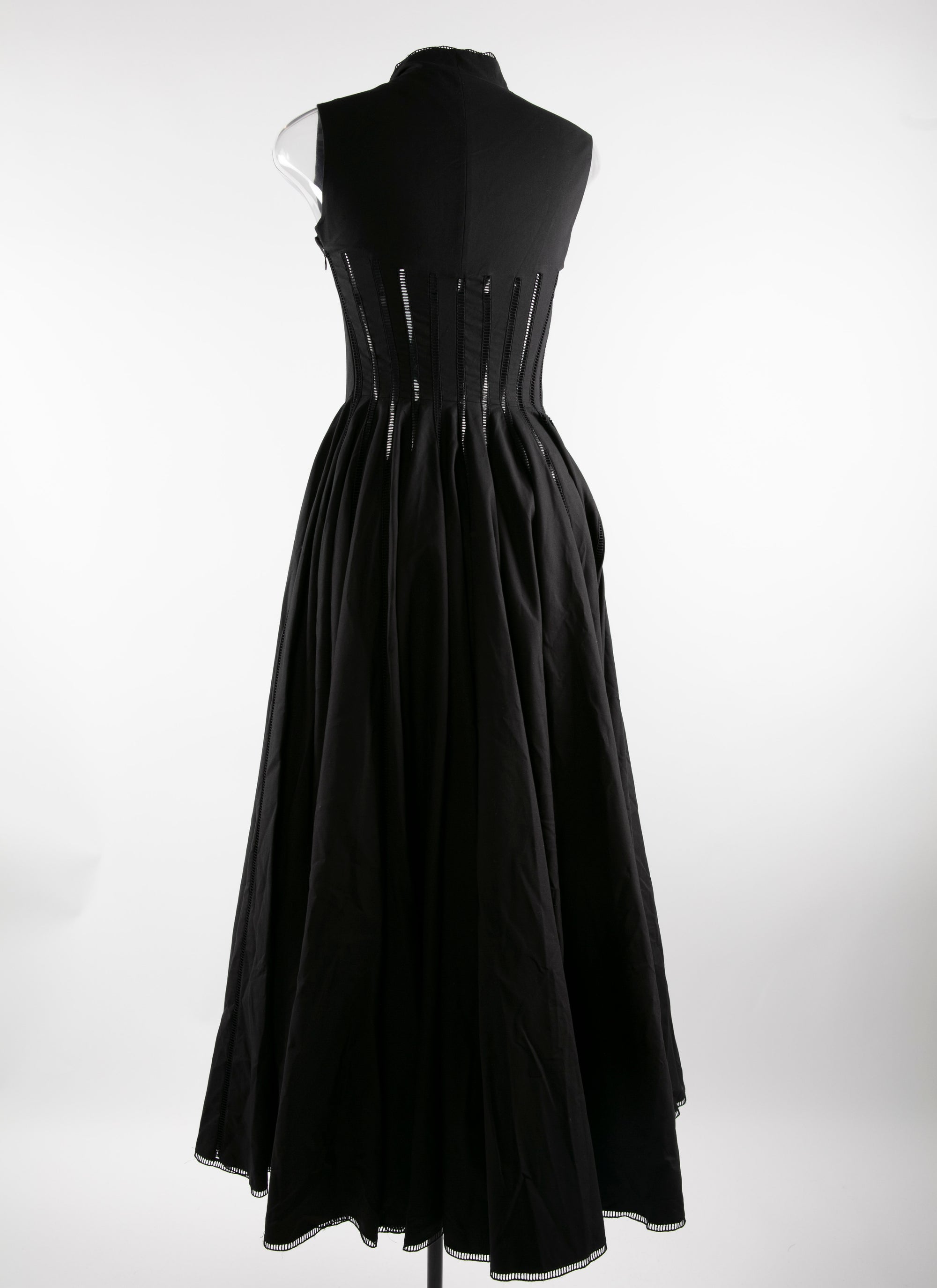 Pleated maxi dress with stand-up collar - Black intense