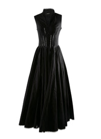 Pleated maxi dress with stand-up collar - Black intense