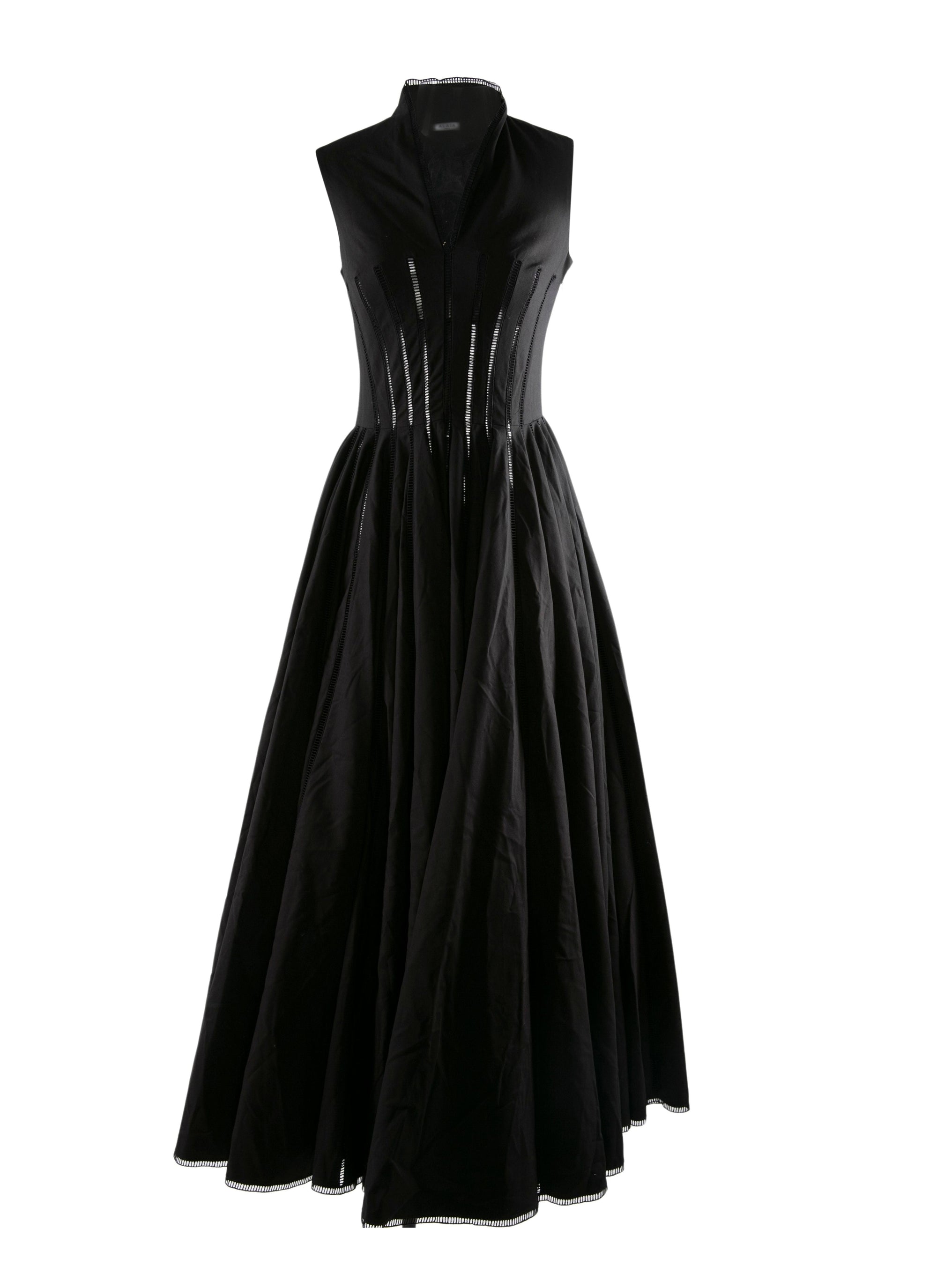 Pleated maxi dress with stand-up collar - Black intense