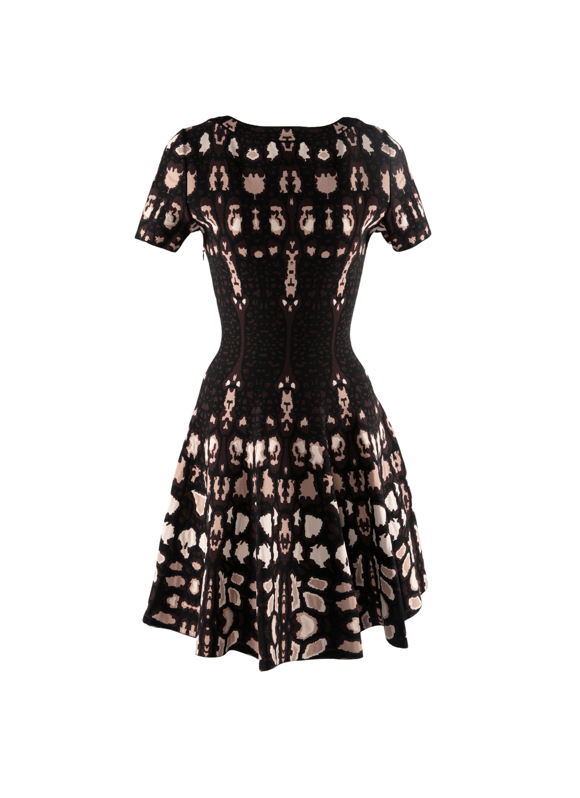 Short flared patterned dress - Brown