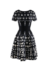 Short flared patterned dress - Blue