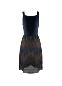 Bi-material strapless dress - Blue & Brown