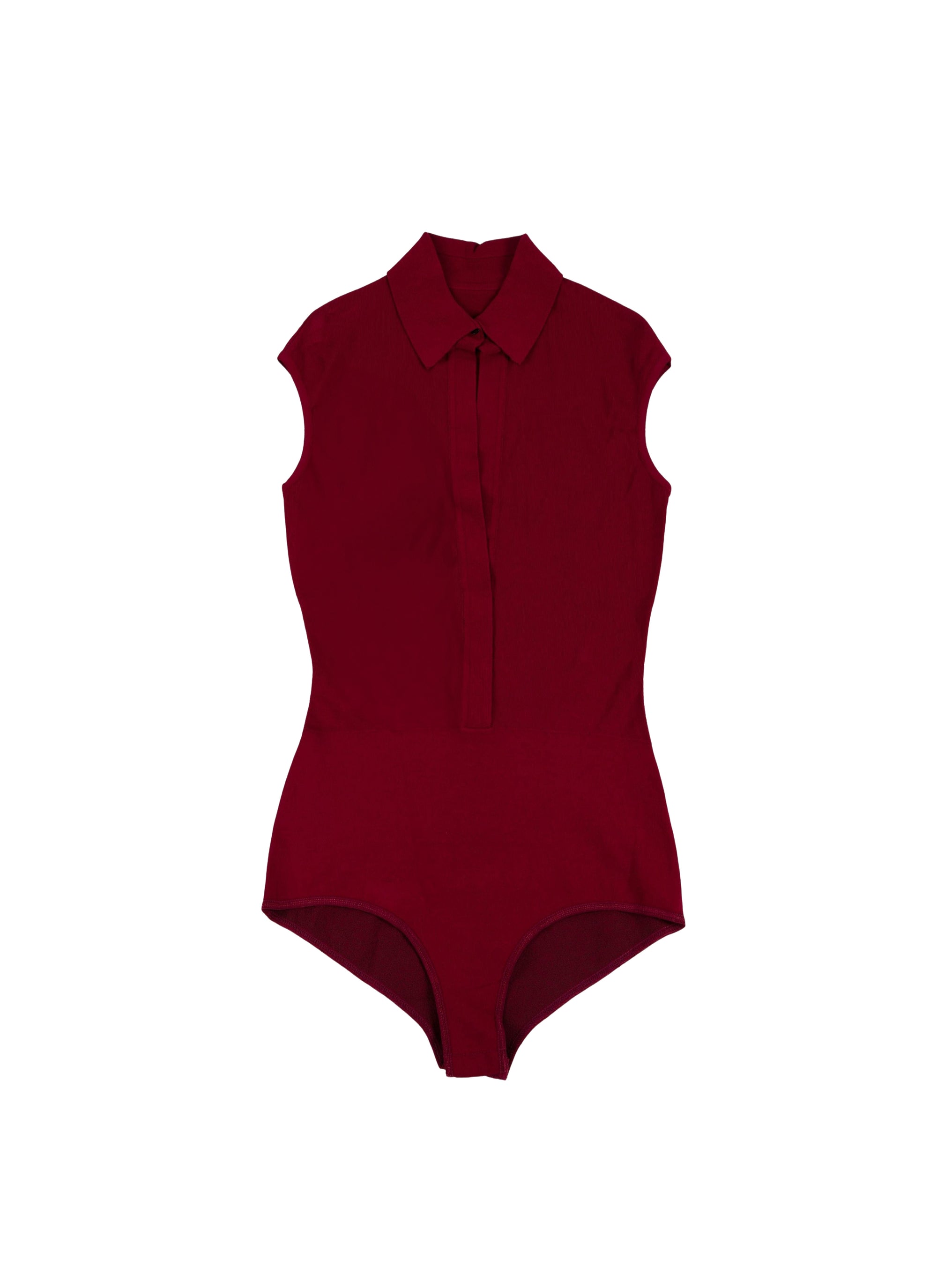 Sleeveless shirt collar bodysuit with slit - Magenta