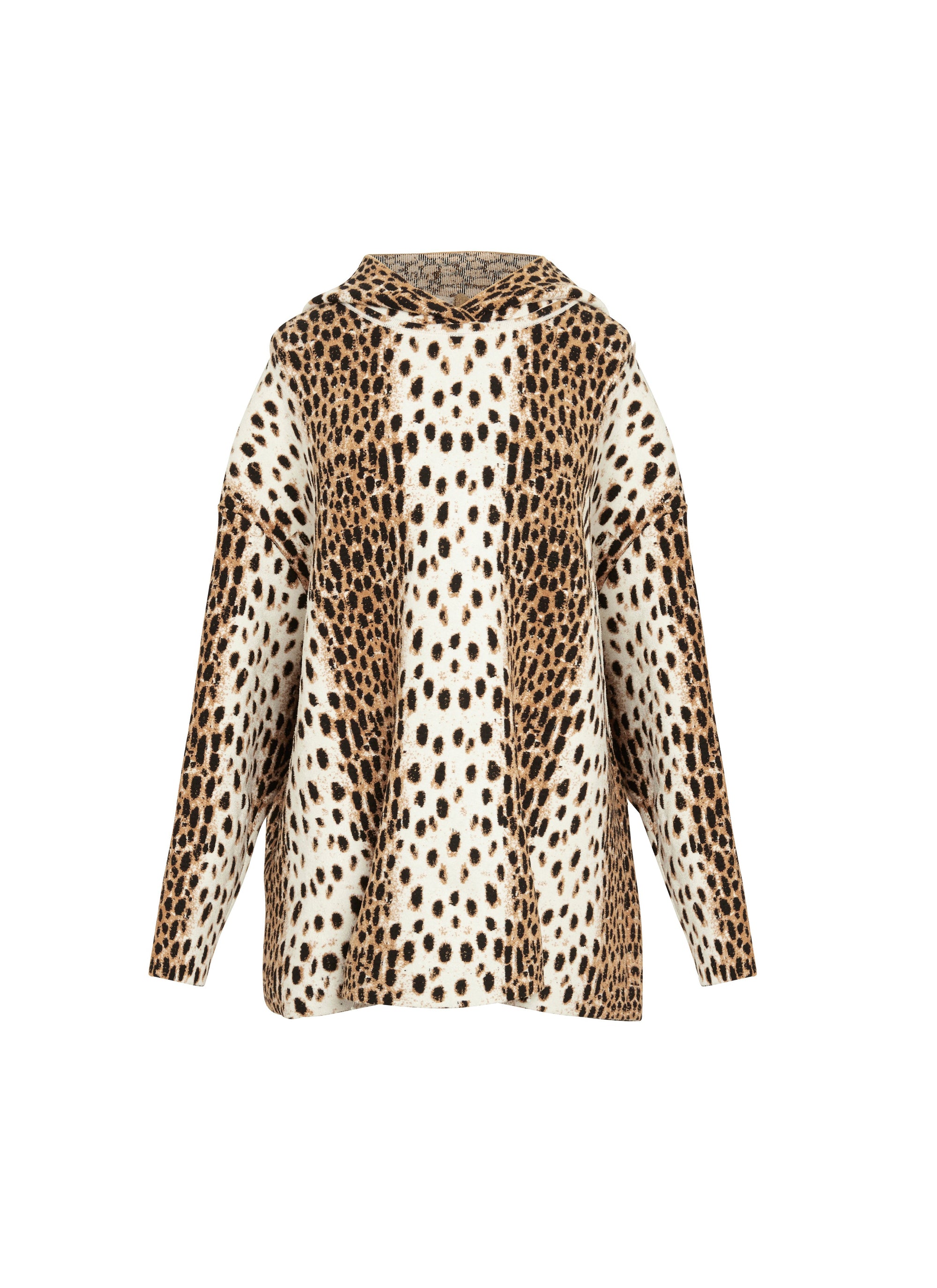 Cheetah jumper with knitted hood - Light Beige