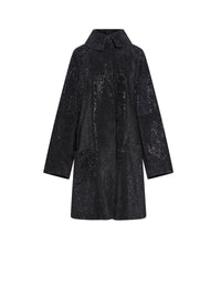 Cape coat with embroidered details in leather - Black & High Gloss Black